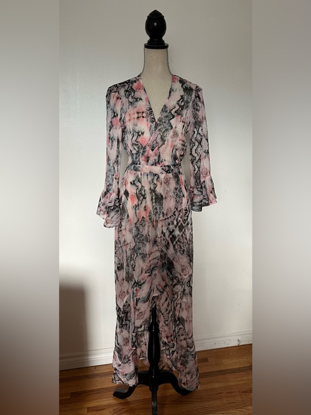 ASOS LUXE organza ruffle high low maxi dress in floral print